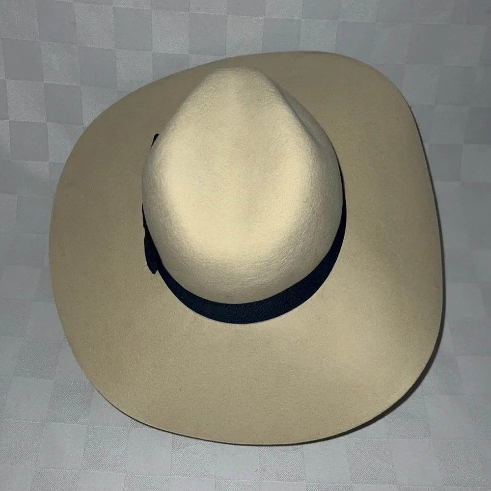 New $75 Brixton Bone Navy Blue Ribbon Piper Wool Floppy Hat